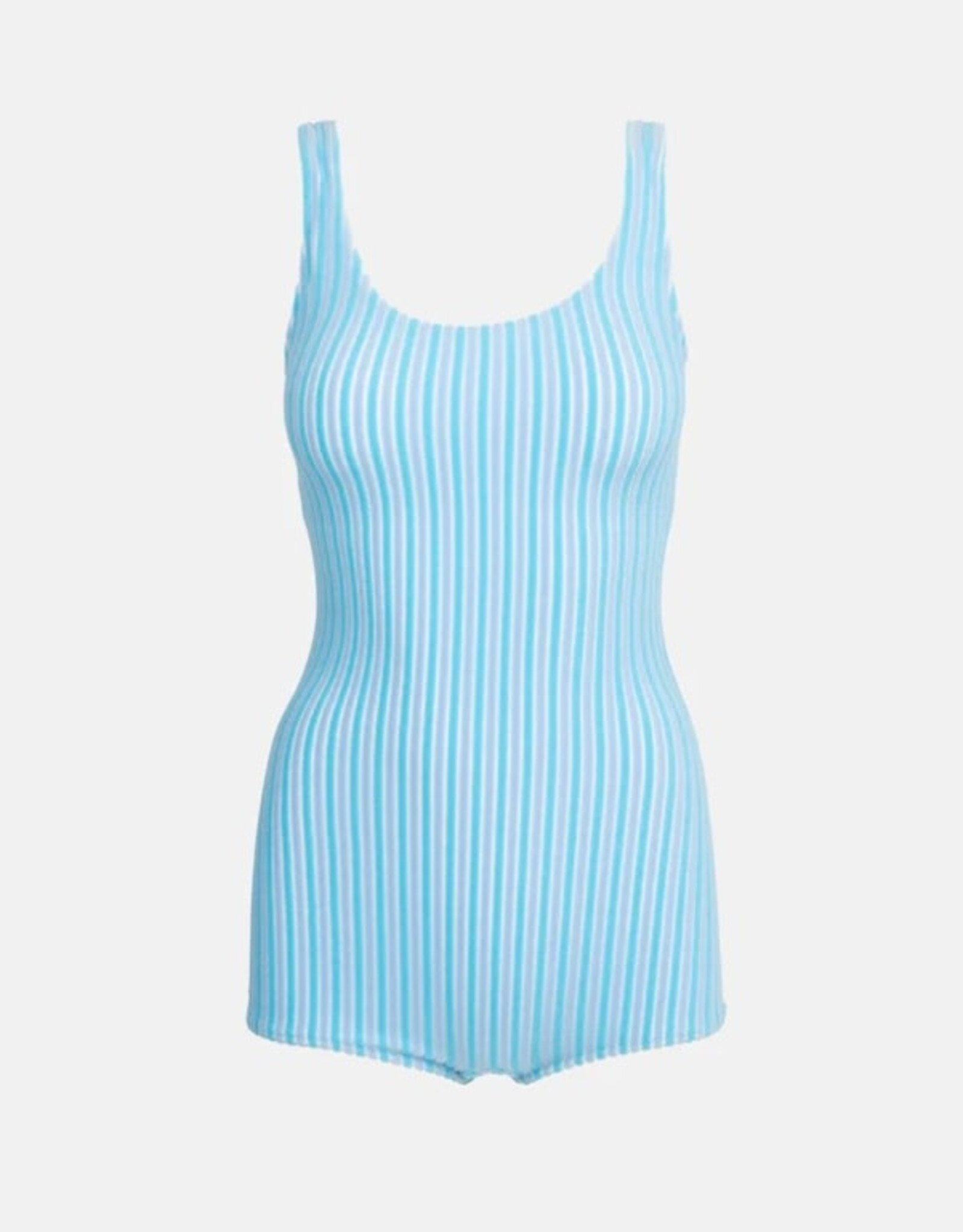 Rhythm Rhythm Terry Sands Stripe Surf Short One Piece Swimsuit Blue