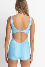 Rhythm Rhythm Terry Sands Stripe Surf Short One Piece Swimsuit Blue