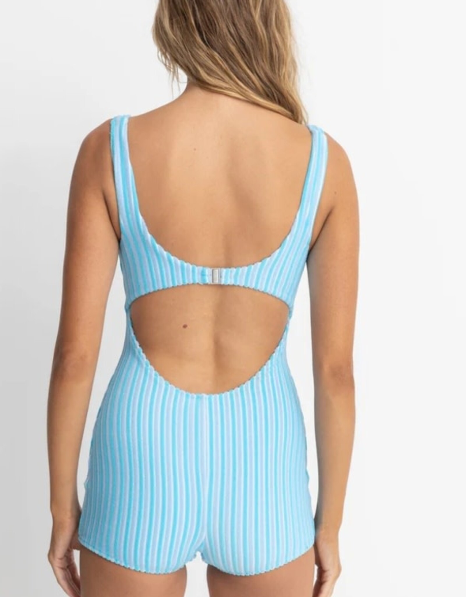 Rhythm Rhythm Terry Sands Stripe Surf Short One Piece Swimsuit Blue