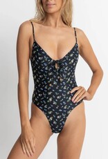 Rhythm Rhythm Fleur Floral Tie Front One Piece Swimsuit Black