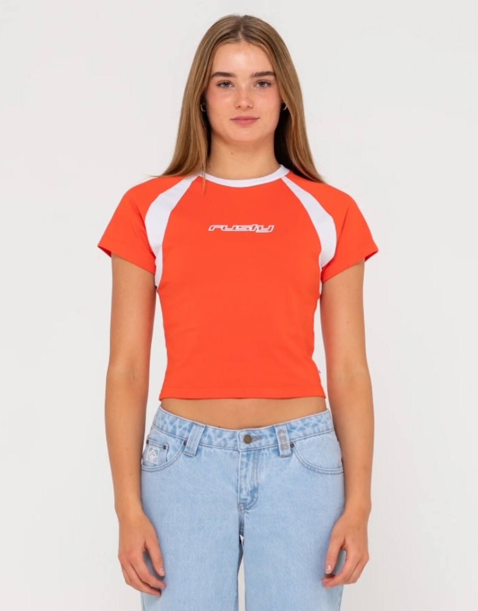 Rusty Rusty Contrast Panelled Skimmer Raglan Tee Cherry Tomato