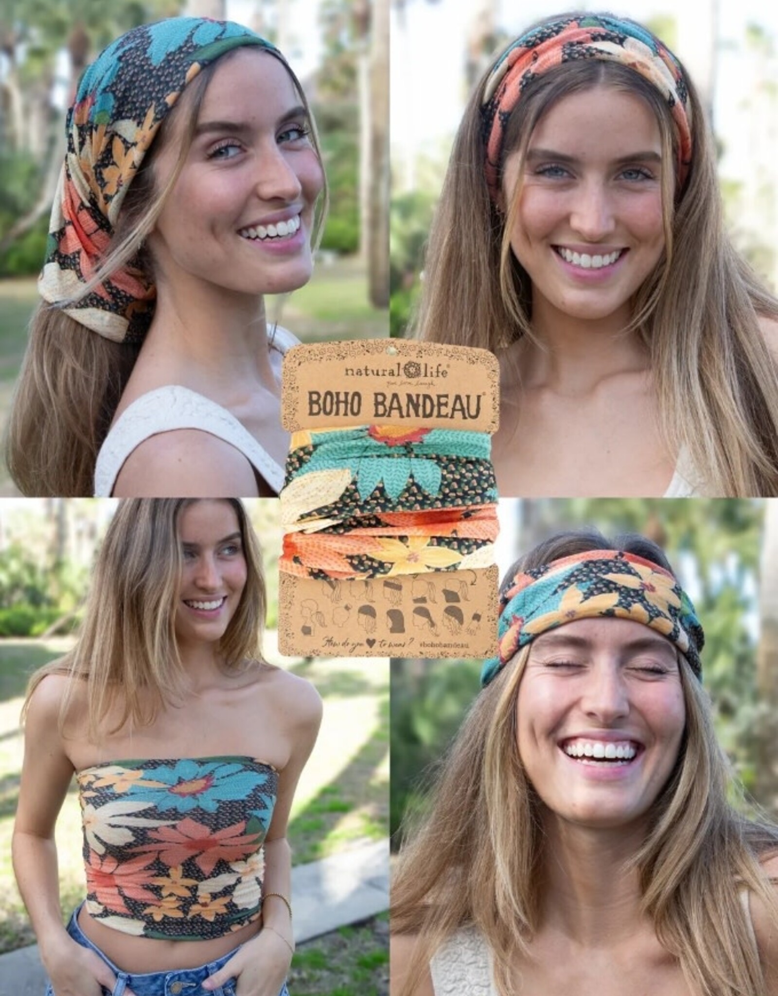 Natural Life Natural Life Boho Bandeau Blue Coral Cream Floral