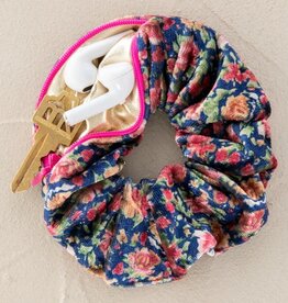 Natural Life Natural Life Hideaway Scrunchie Navy Pink Roses