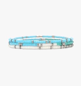 Pura Vida Pura Vida Mixed Seed Bead Silver Stretch Bracelet Set Seafoam Dream