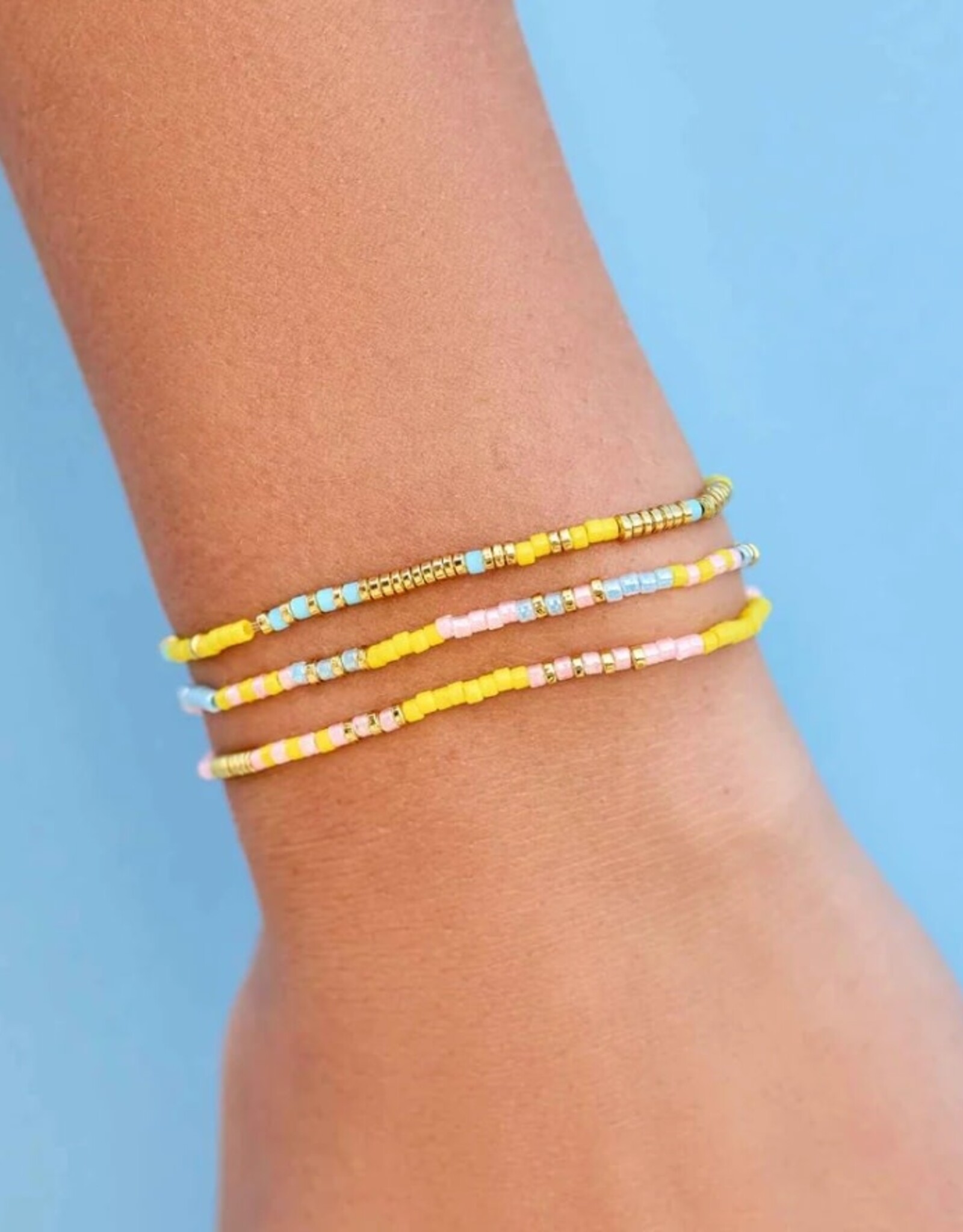 Pura Vida Pura Vida Mixed Seed Bead Gold Stretch Bracelet Set Sunset Beach