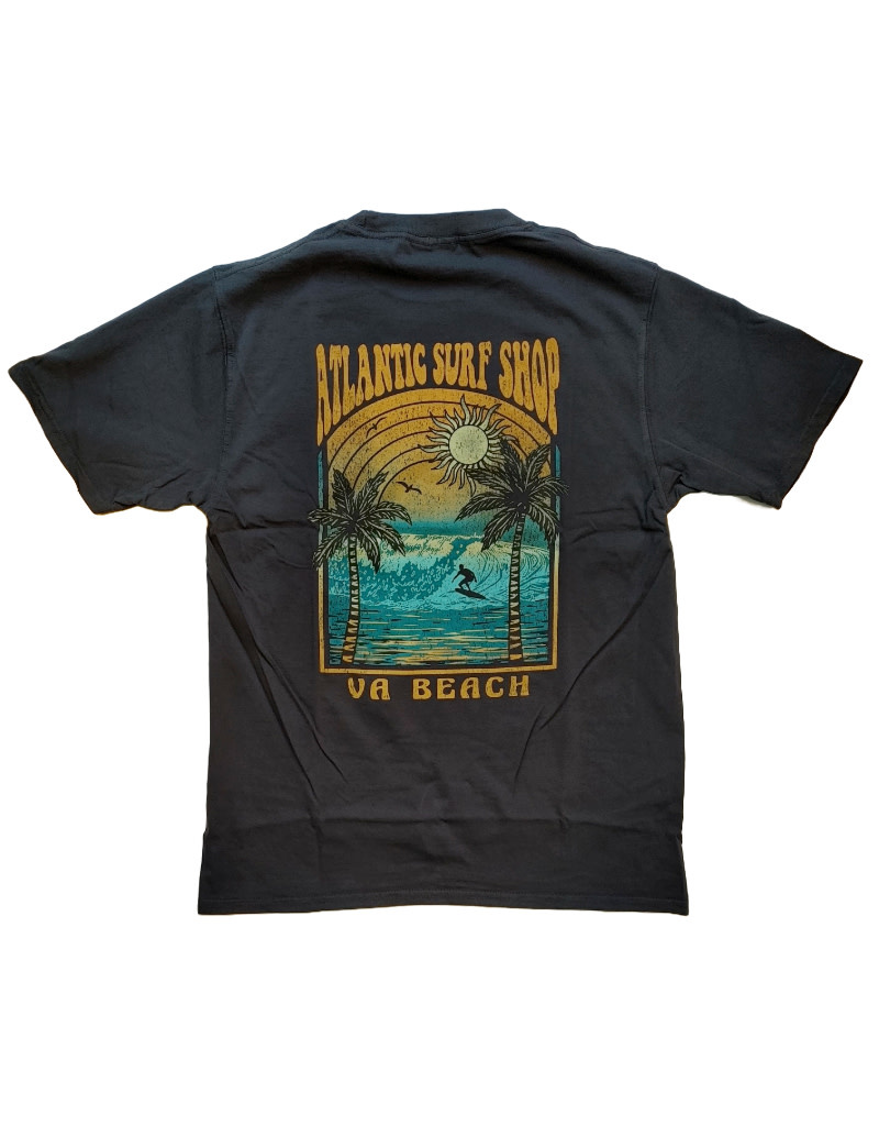 Atlantic Surf Sunset Surfing Tshirt Black