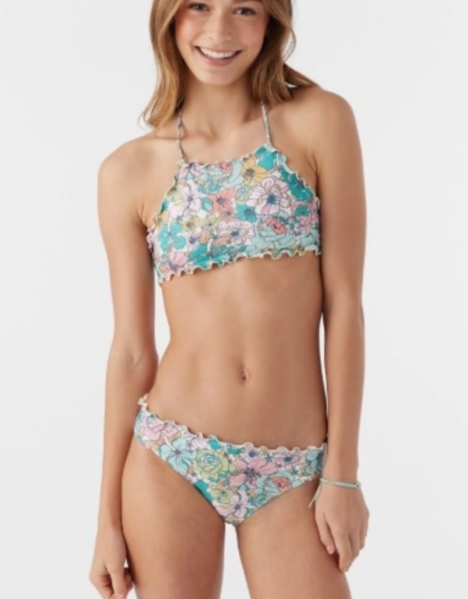 O'Neill O'Neill Girls Janis Floral Ruffle Edge High Neck Set Multi Color