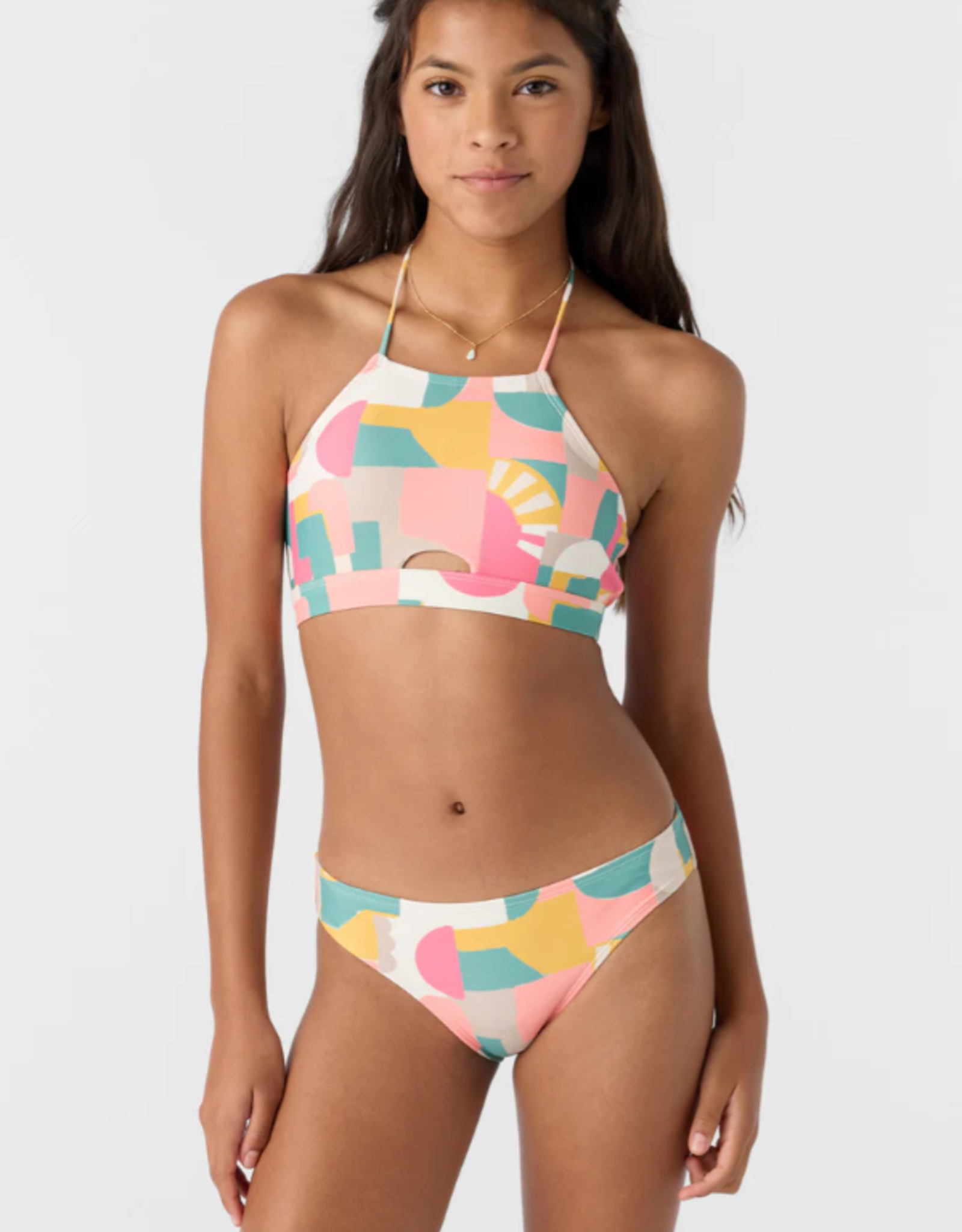 O'Neill O'Neill Girls Lisbon Geo Peekaboo High Neck Swim Set Multi