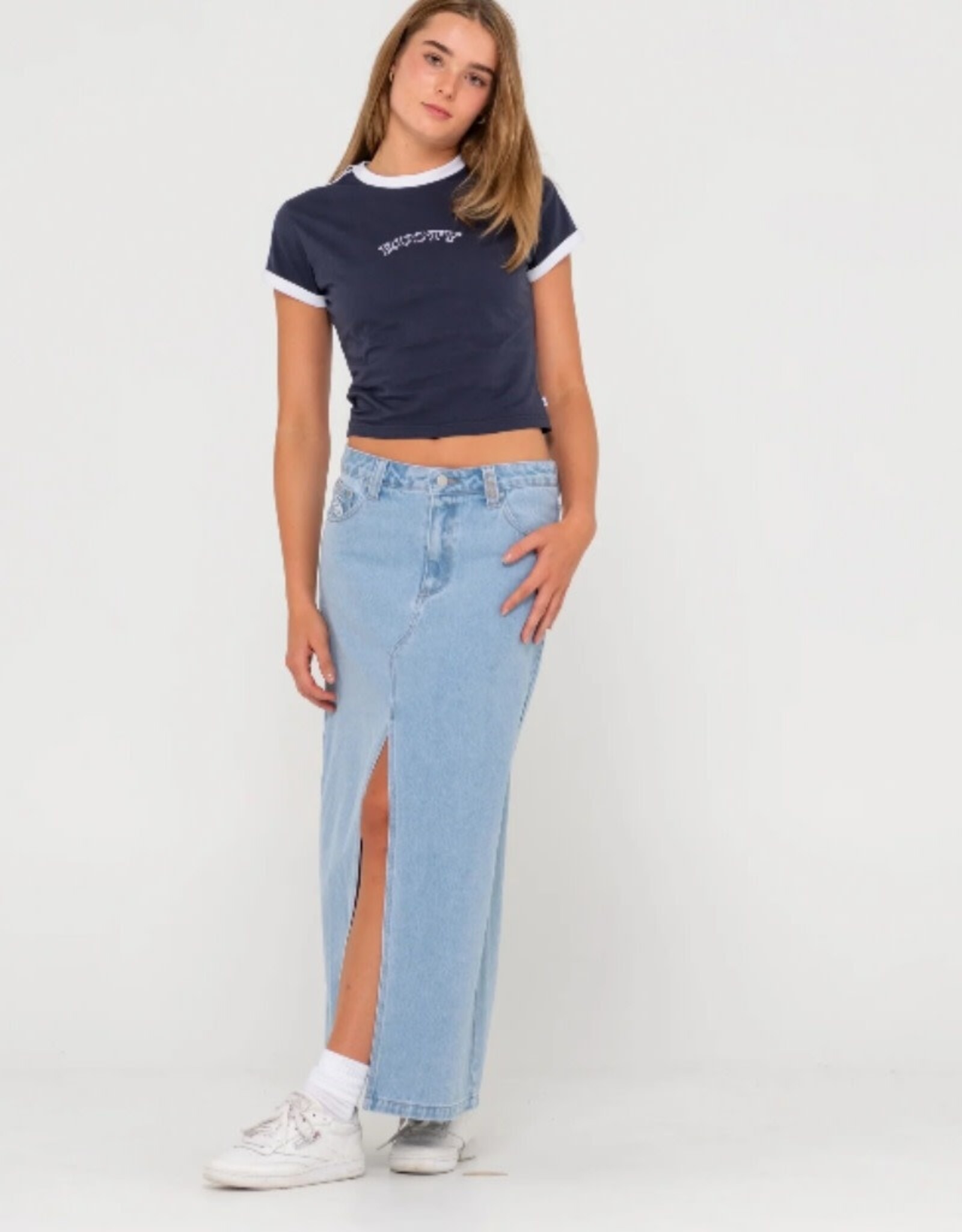 Rusty Rusty Celeste Low Rise Denim Maxi Skirt Sky Blue Heather