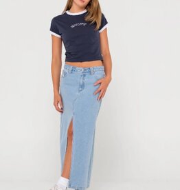 Rusty Rusty Celeste Low Rise Denim Maxi Skirt Sky Blue Heather