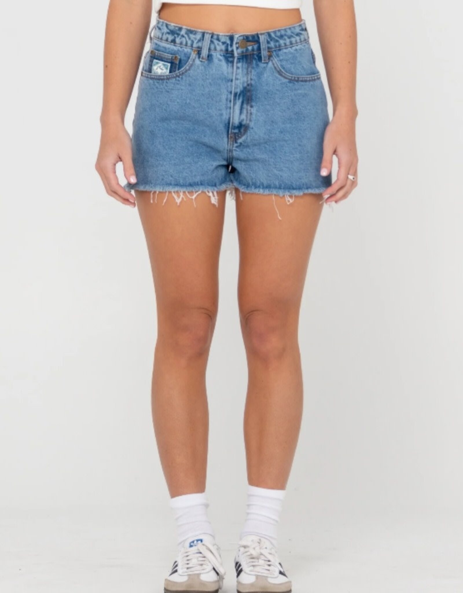 Rusty Rusty Penny Kick Flare Denim Short Aspen Blue