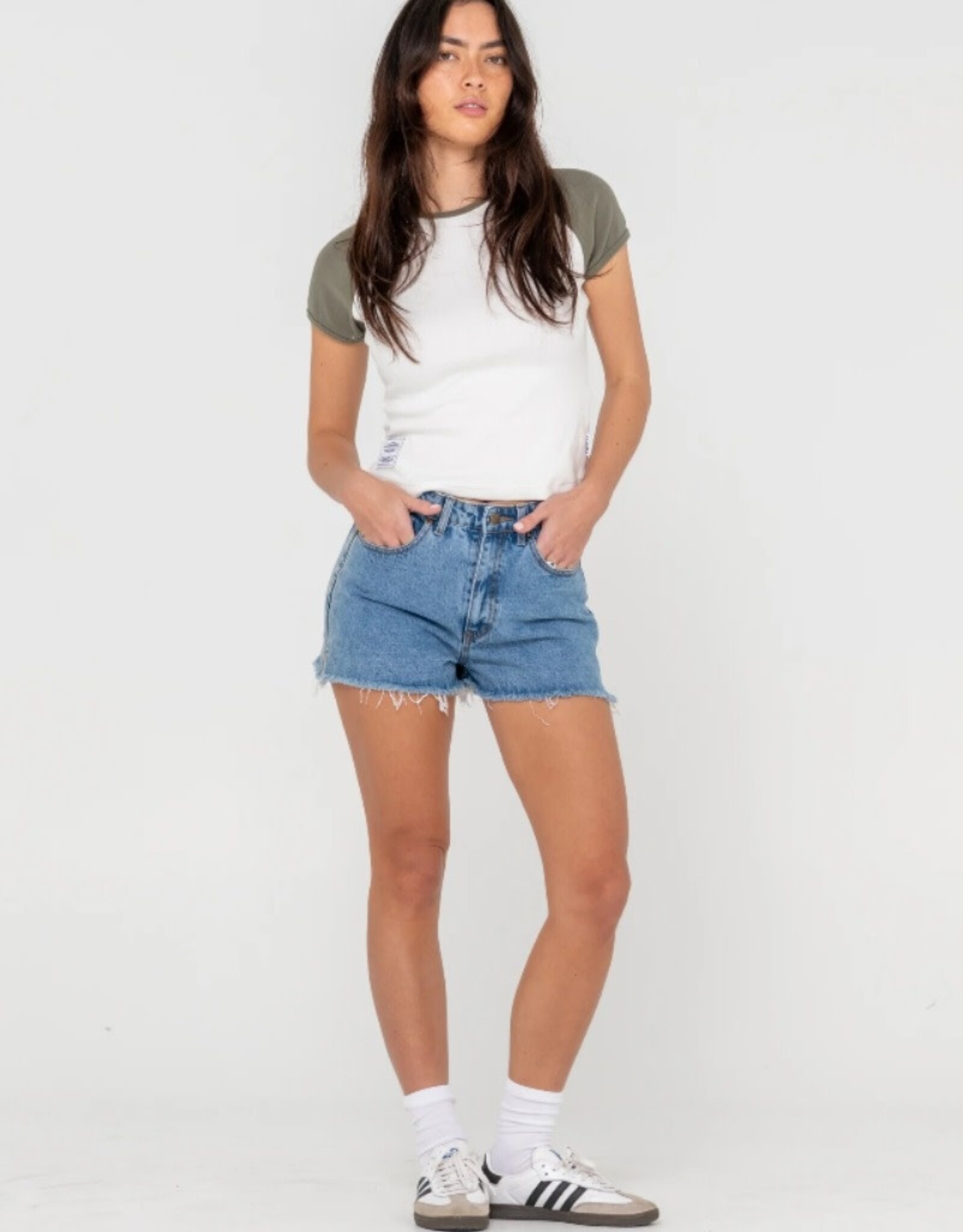 Rusty Rusty Penny Kick Flare Denim Short Aspen Blue