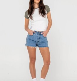 Rusty Rusty Penny Kick Flare Denim Short Aspen Blue