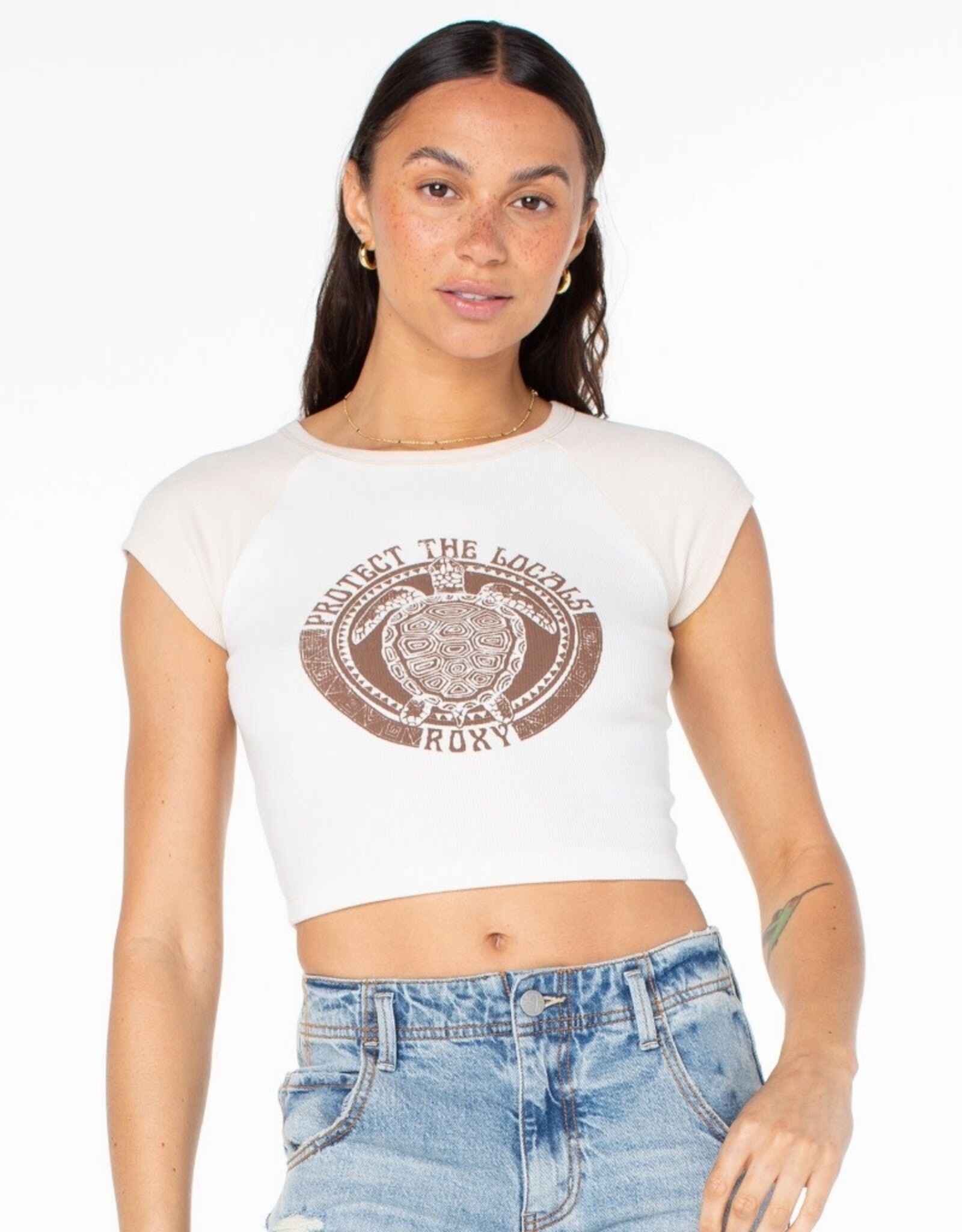 Roxy Roxy Protect The Locals Cropped Baby Tee Parchment Protect The Locals