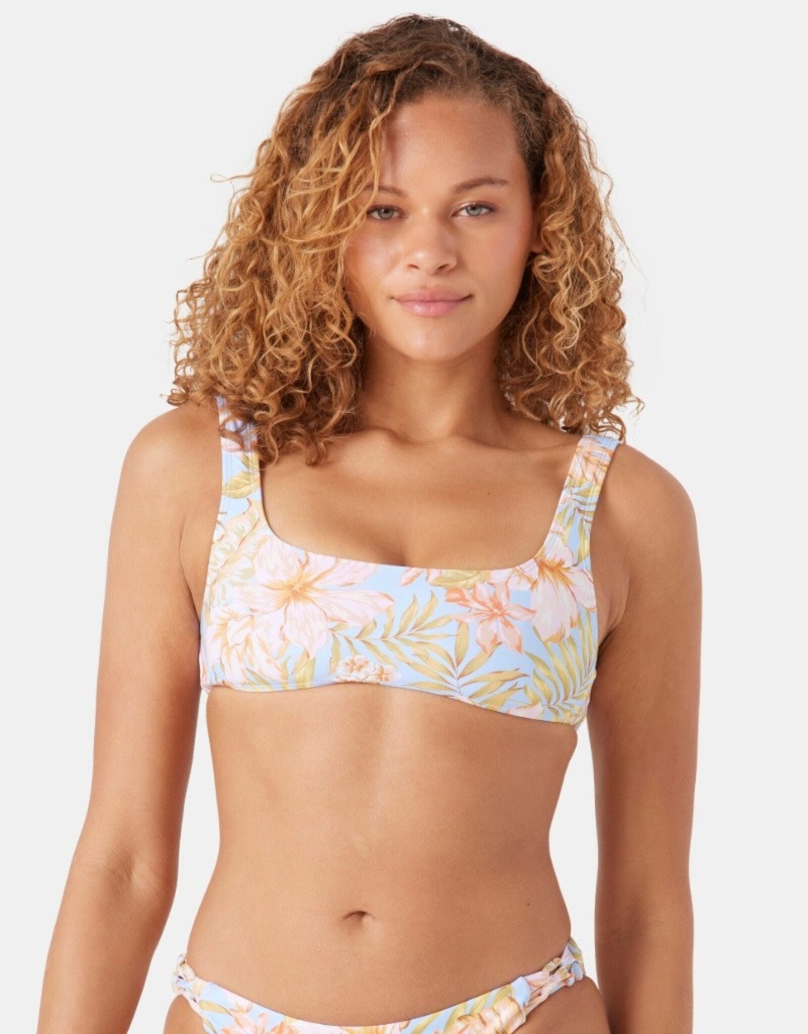 Roxy Roxy Tropical Square Neck Bralette Bikini Top Blue Multi