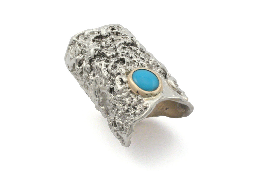 J. Cotter Gallery "Out of the Blue" Textured Wide Band With Turquoise