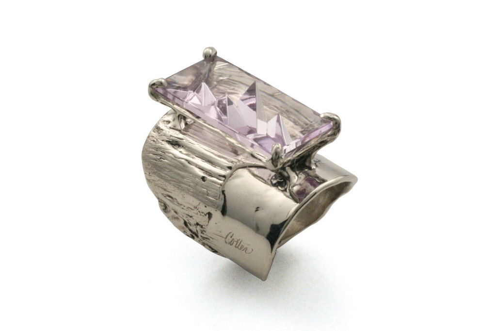 J. Cotter Gallery Textured Wide Band Ring with Amethyst