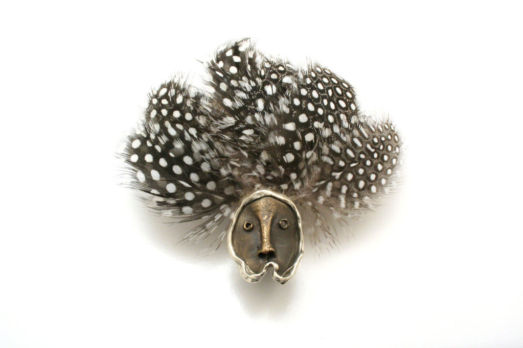 Sterling Silver, Bronze & Feather Mask Ring
