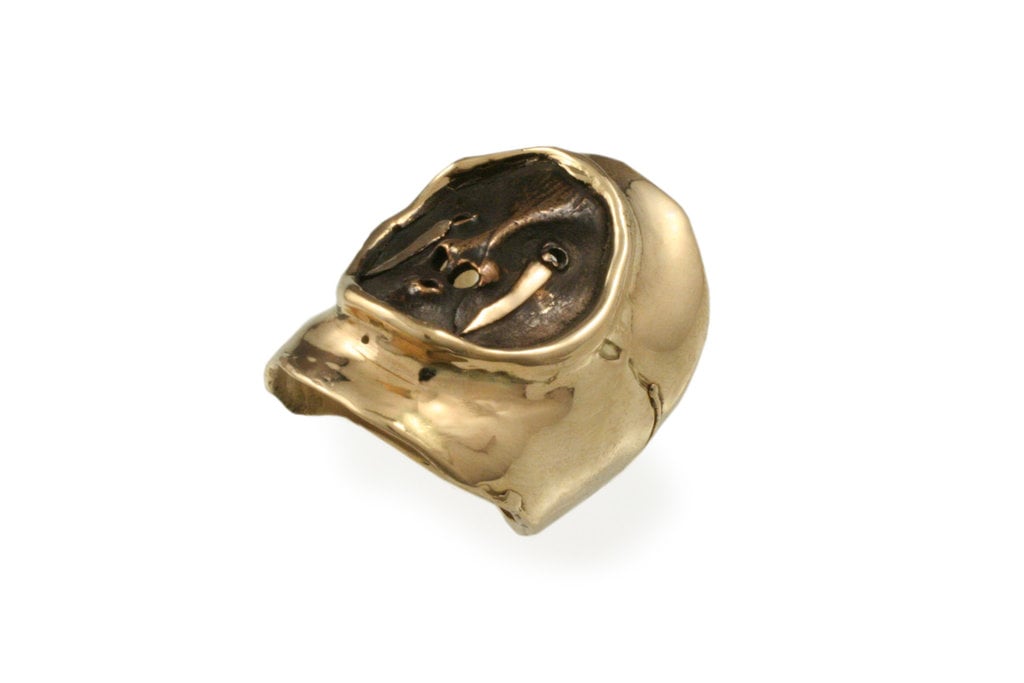 J. Cotter Gallery Mask Ring With Bronze Face and Gold Tears