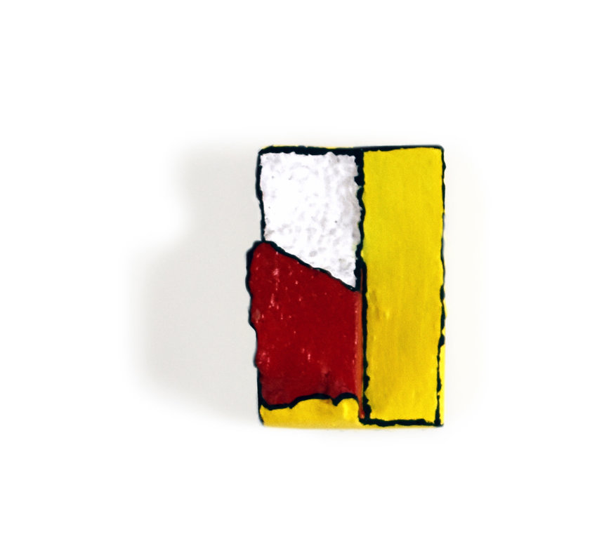 The “Untitled Compositions in Red & Yellow” wall sculpture and brooch 1/4