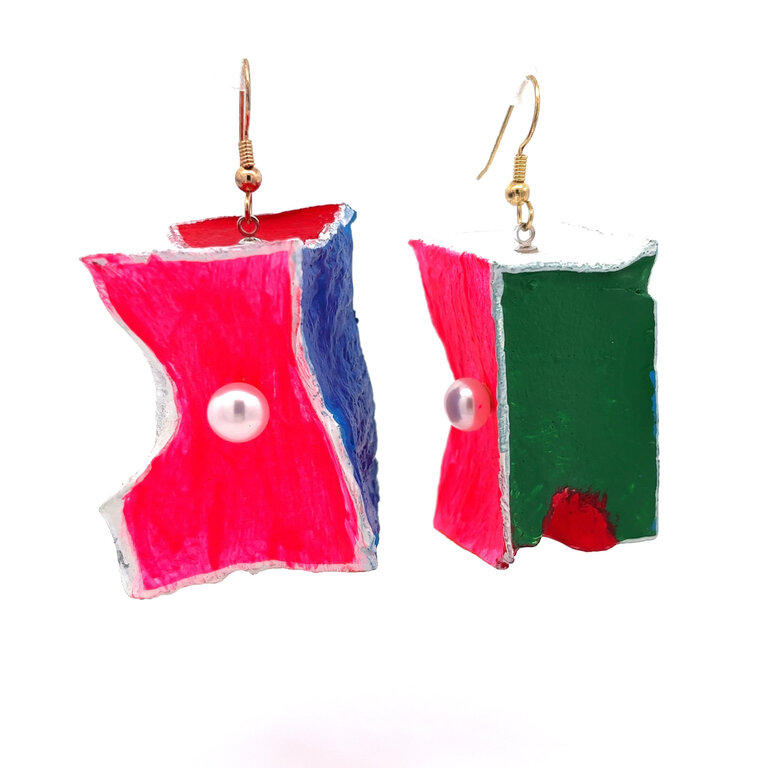 Painted Styrofoam & Pearl Earrings