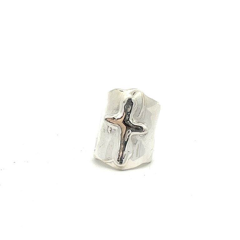 COTTER Sterling Silver Wide Band with Bronze Cross Ring