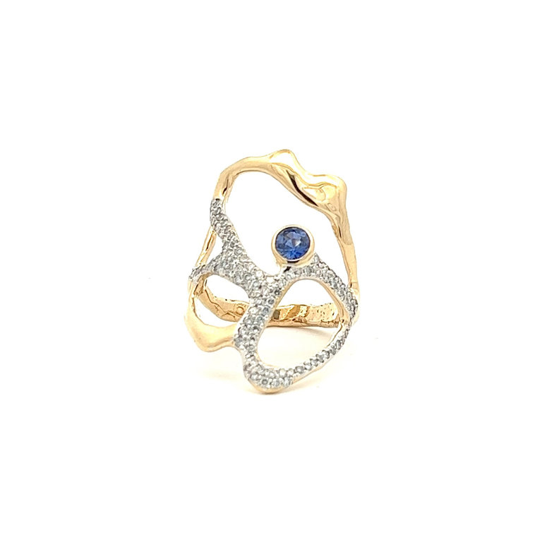 COTTER Tiny Blue - Sapphire and Pave Diamond Pollock Ring in 14KY