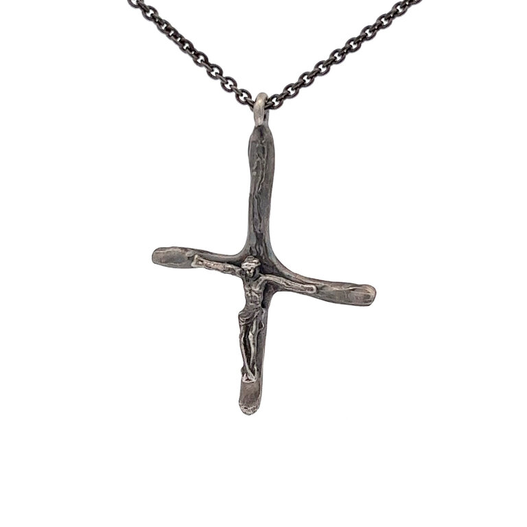 COTTER Christ Pendant in Oxidized Sterling Silver on Oxidized Sterling Silver Chain - 20"