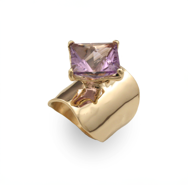 J. Cotter Gallery 14Ky Wide Band Ring with Context Cut Amethyst