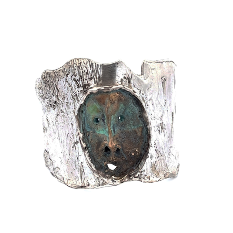 COTTER Sterling Silver & Bronze "Laugh" Mask Cuff