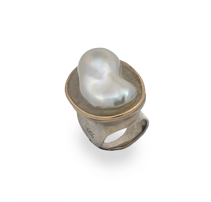 J. Cotter Gallery "Casper" 14Kw Ring with Pearl set in Cement