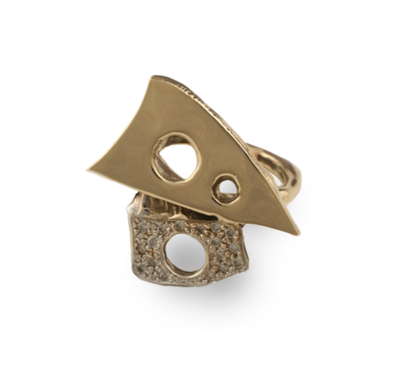 J. Cotter Gallery "Edgy Glamour" 14ky Gold Ring with Diamond Pavé