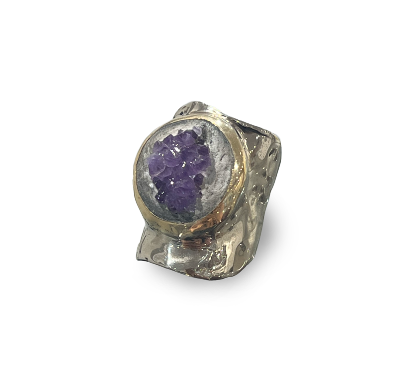 J. Cotter Gallery 14Kw Wide Band With Raw Amethyst Set In Concrete