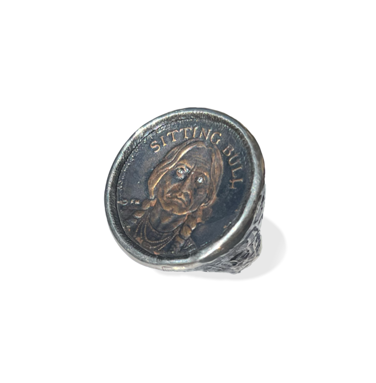 COTTER Ss Sitting Bull Coin Ring with Diamond Eyes
