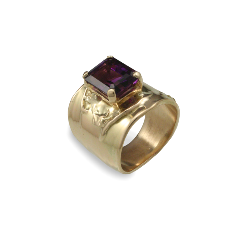 J. Cotter Gallery Textured 14ky Ring  with Amethyst