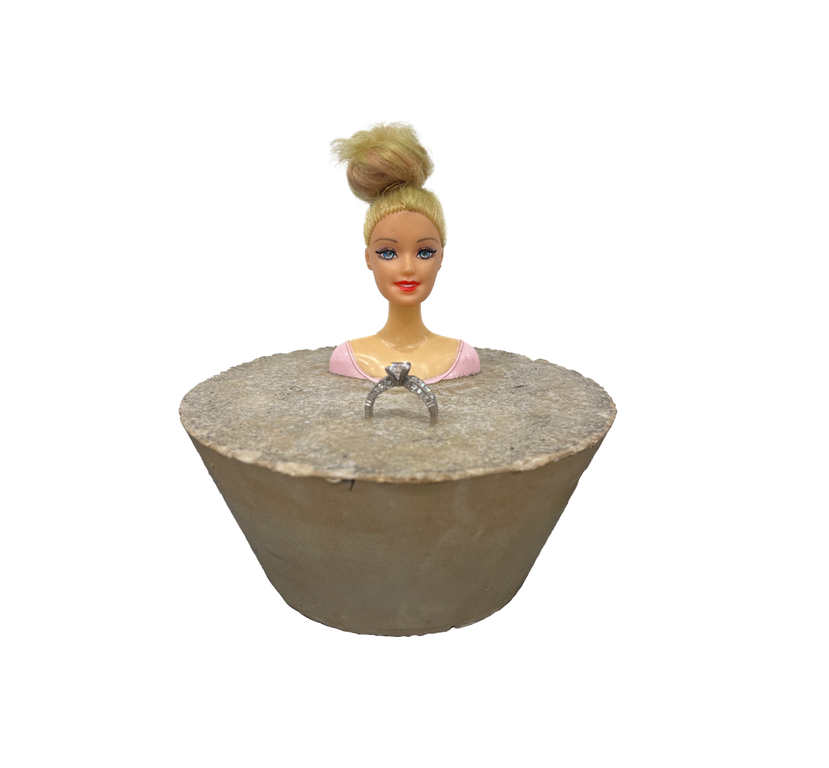 COTTER "Barbie in Cement" with Recycled engagement Ring Concrete Sculpture