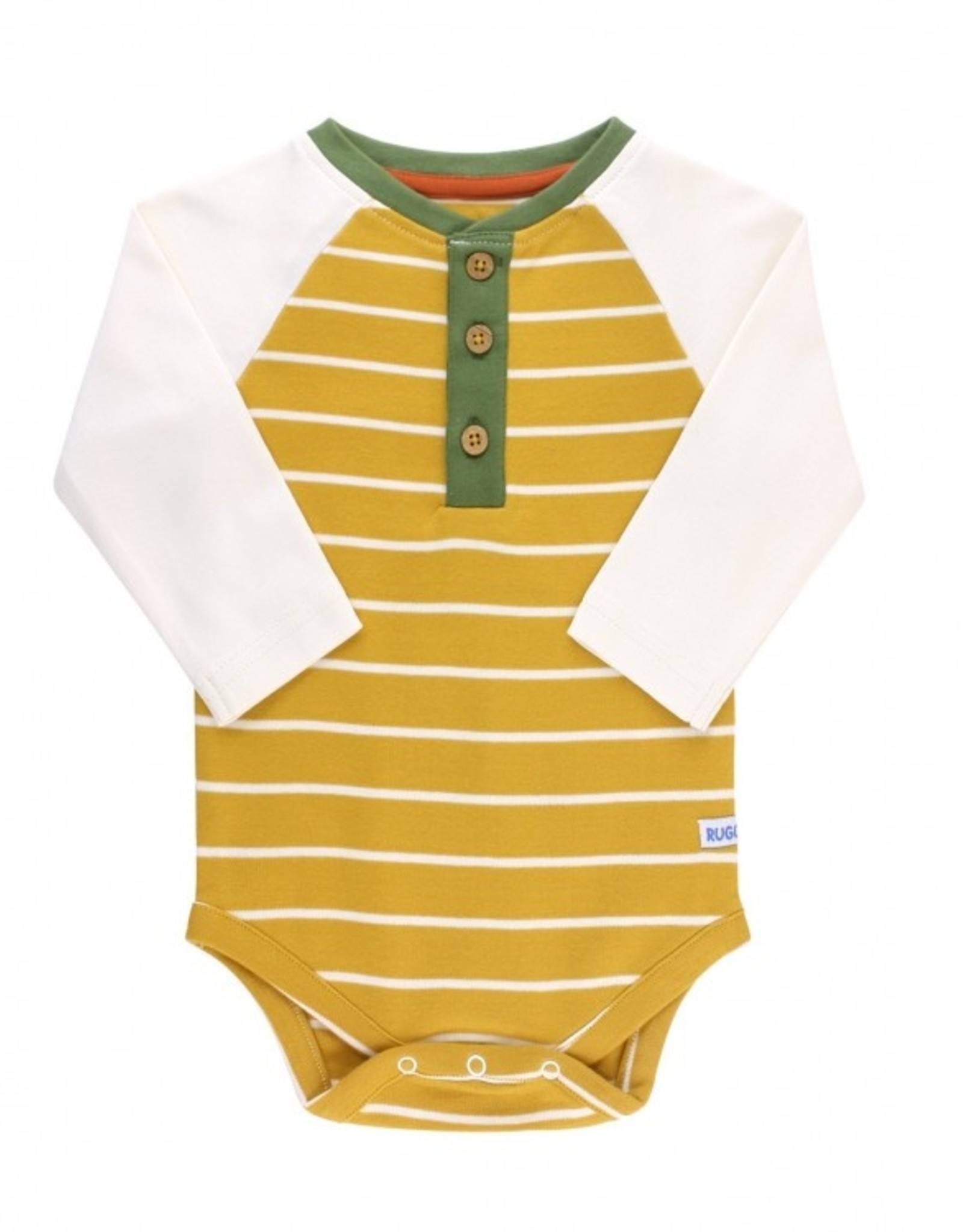 RuggedButts Golden Yellow Stripe Raglan Henley Bodysuit
