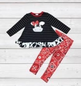 Black & Red Cow Applique  Girl Outfit