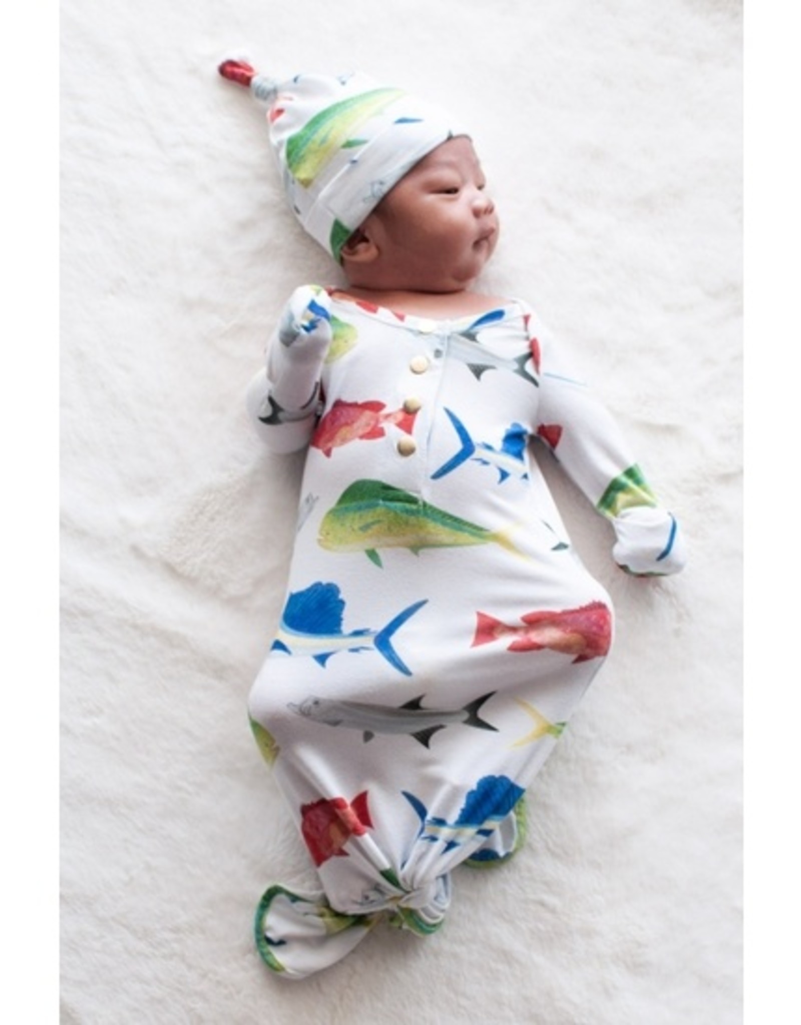 Florida Kid Co. Fish Newborn Knotted Gown & Hat Set