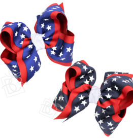 PATRIOTIC STAR LAYERED GROSGRAIN ALLIGATOR CLIP BOW - 5.5" XL Red w/ Royal Blue