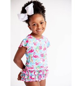 Charlie's Project Kids Pink Flamingo Piper Ruffle 2pc Swim Suit UPF50+