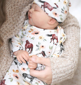 Charlie's Project Kids Little Snuggles Golden Horses - Newborn Bamboo Knotted Gown & Beanie