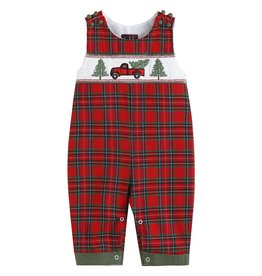 Lil Cactus Red Christmas Plaid Truck & Tree Smocked Overalls