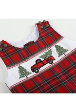 Red Christmas Plaid Truck & Tree Smocked Overalls
