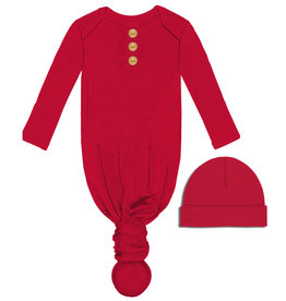 Red Infant Gown and Beanie Set