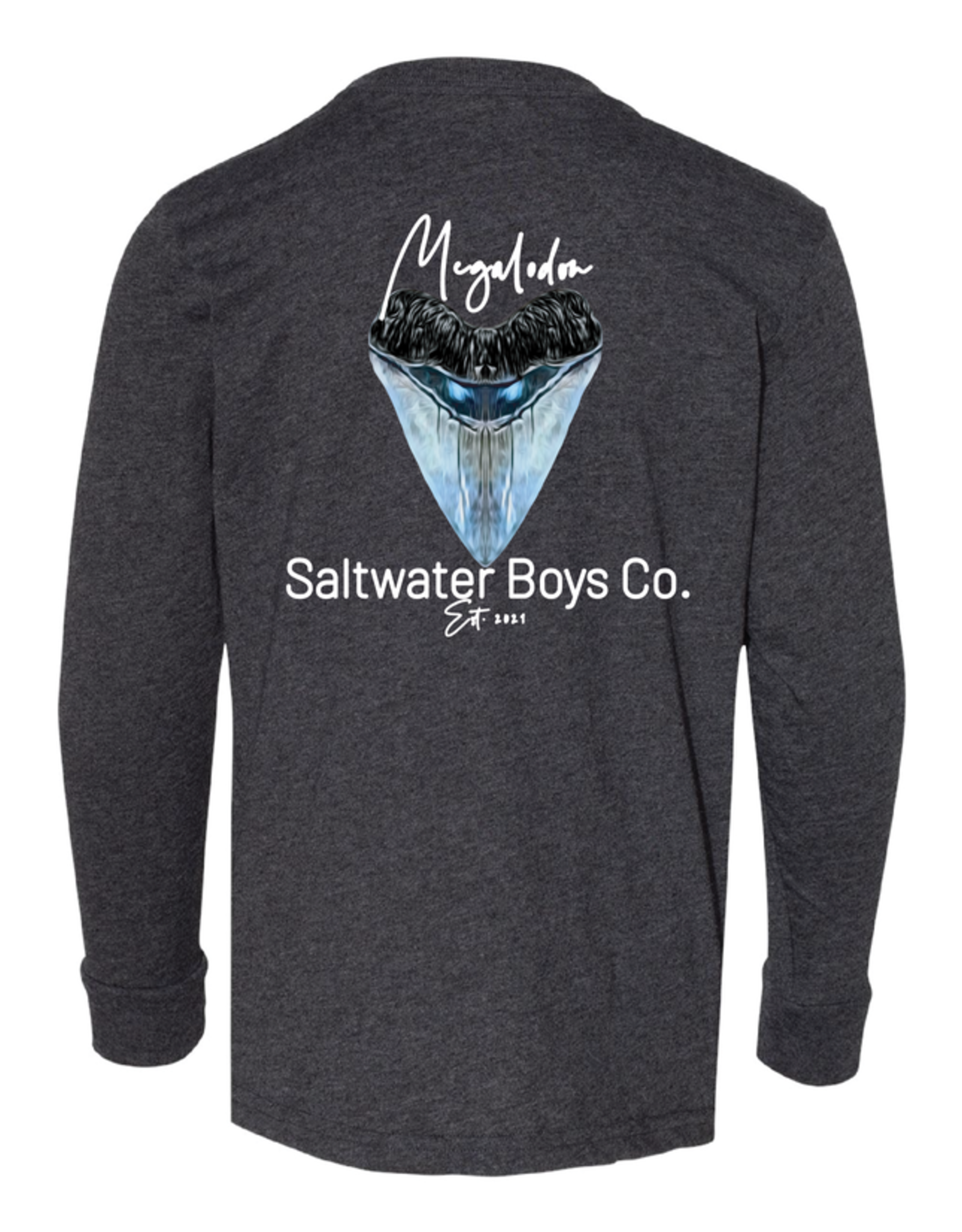 Saltwater Boys Co. Megalodon Shark Tooth Dk Grey Tee l/s
