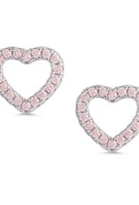 Open Heart Pink CZ Stud Earrings In Sterling Silver