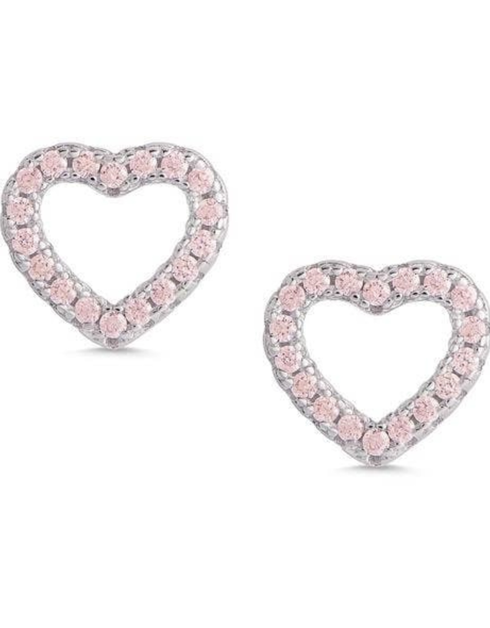 Open Heart Pink CZ Stud Earrings In Sterling Silver