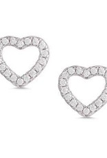 Open Heart White CZ Stud Earrings In Sterling Silver