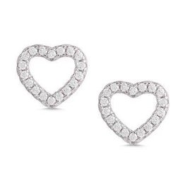 Open Heart White CZ Stud Earrings In Sterling Silver